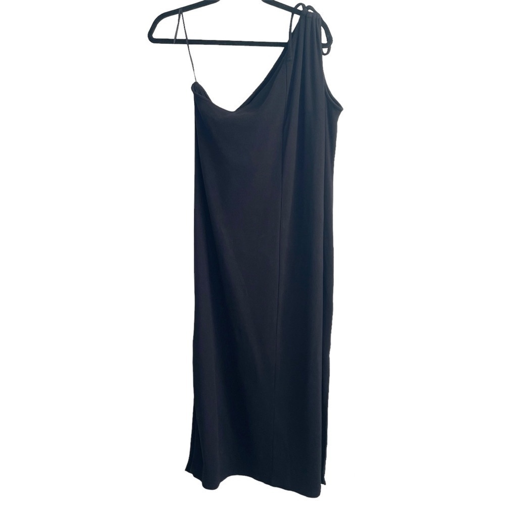 Old Navy Black Fitted One Shoulder Double Strap Rib Knit Midi Dress 3X - Picture 5 of 8